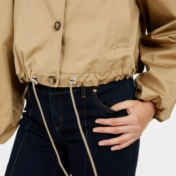 New INC Drawstring Button Front Wing Collar Tan Trench Jacket Shoulder F… - Picture 4 of 11